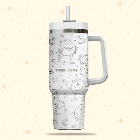 Mike Monster Inc Disney Cartoon  30oz or 40oz Quencher Stainless Steel Tumbler With Handle, Best Gift Idea NVA