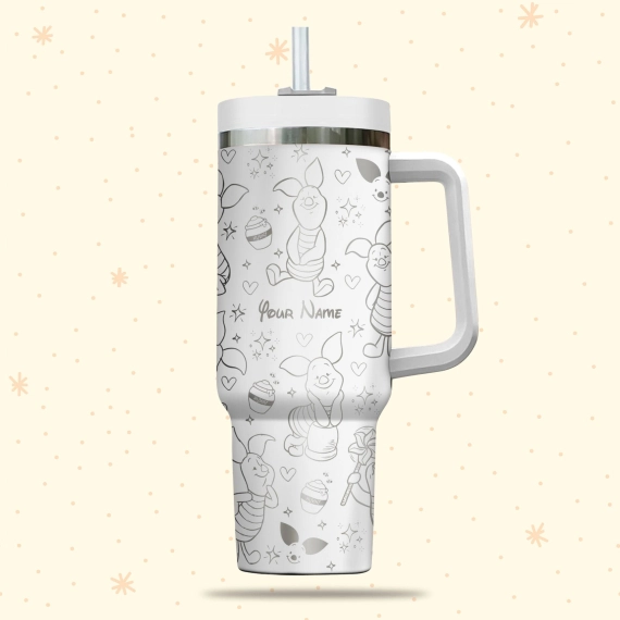 Piglet Winnie The Pooh Disney Cartoon  30oz or 40oz Quencher Stainless Steel Tumbler With Handle, Best Gift Idea NVA