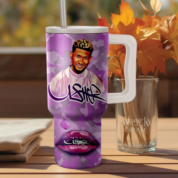 Usher Good Kisser Music Custom Stanley Quencher 40oz Stainless Steel Tumbler HG With Handle