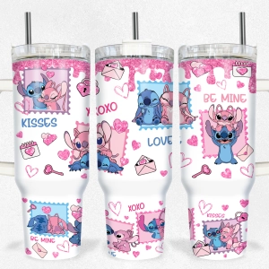 Valentine Stitch Disney Cartoon Custom  Quencher 30oz or 40oz Stainless Steel Tumbler With Handle HG