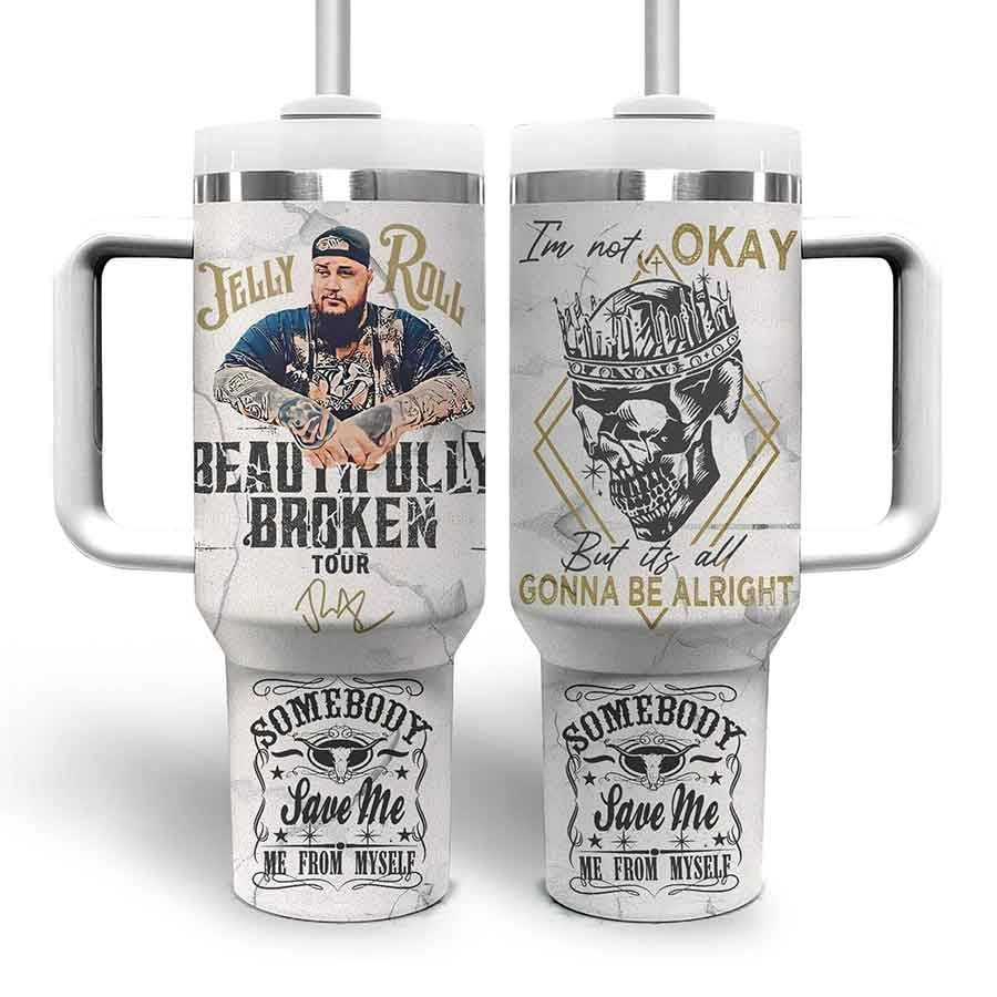 Jelly Roll Music Custom Stanley Quencher 30oz or 40oz Stainless Steel Tumbler With Handle HG