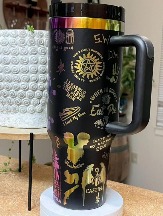 Supernatural Inspired Engraved Tumbler 30oz or 40oz with Handle & Straw, Gift For Him, Gift For Her, Personalized Gifts, Bridesmaid HCA Tumbler