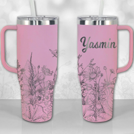 Personalized-Name-Monogram-40oz-tumbler-with-handle-wildflower-daisy-quencher-lid-insulated-travel-mug-pink-rose.jpg Wildflowers with Name or Monogram Personalized 30oz or 40oz Tumbler with Handle, Best Gifts NVA