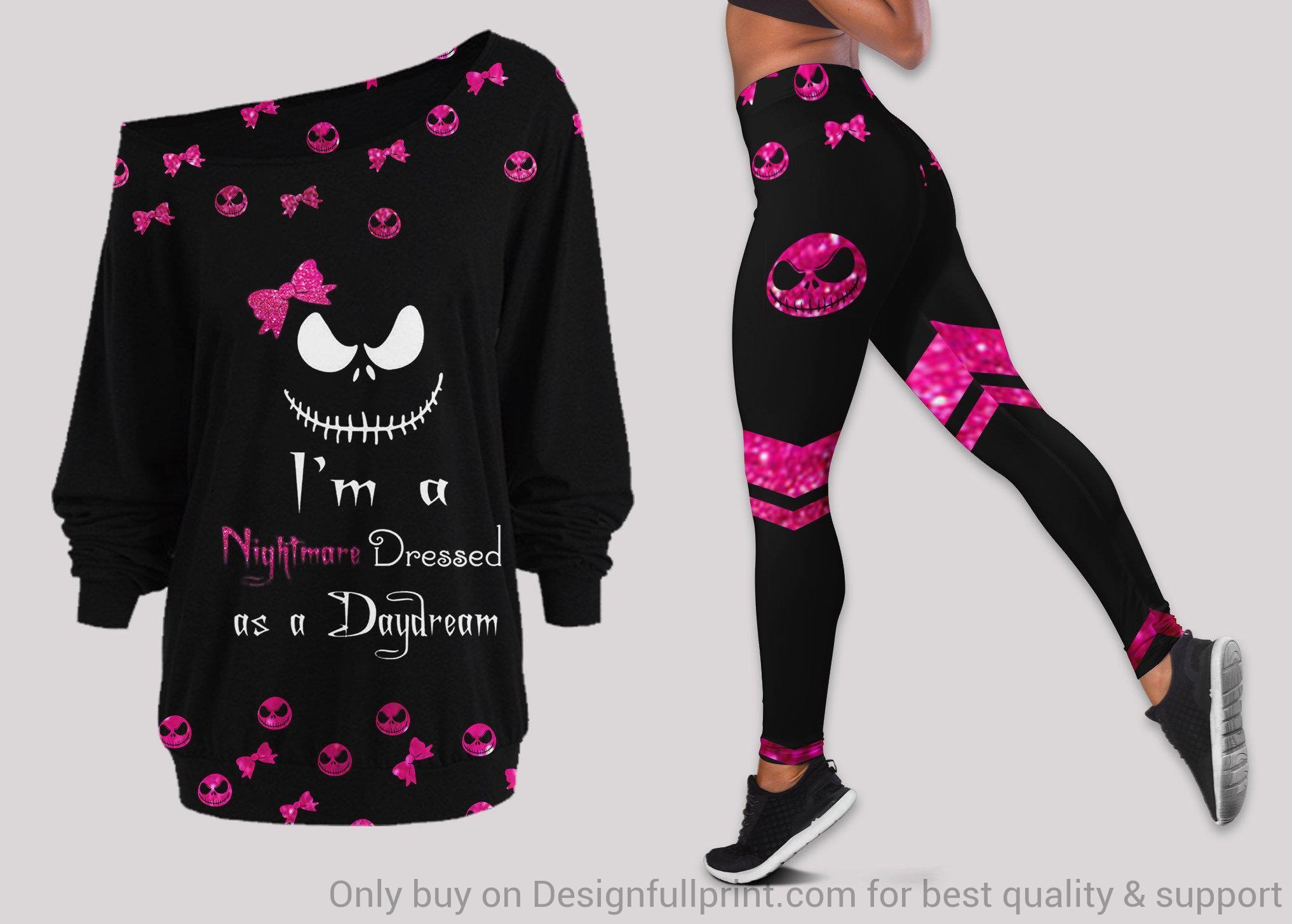 Skull Gift Darling Im A Nightmare Dressed Like A Daydream Halloween Skulls Off Shoulder Long Sleeve Top and Leggings Set