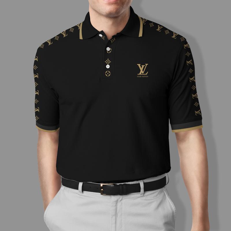 lv2 Black Polo Shirt Luxury Brand Clothing Clothes Golf Tennis Outfit For Men HT