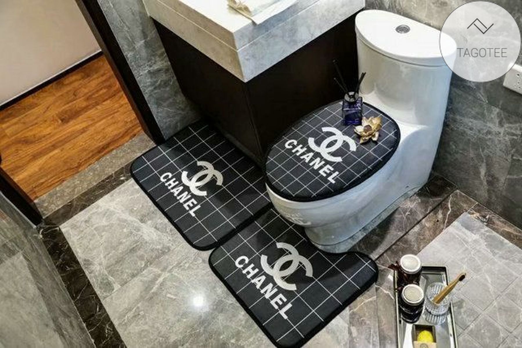 CNL Cn Luxury Logo 1 Full Bath Rug Set and Shower Curtain HG Bathroom set Waterproof Luxury Bathroom Mat Set Luxury Brand Full Bath Rug Set and Shower Curtain HG Bathroom set Luxury Window Curtains