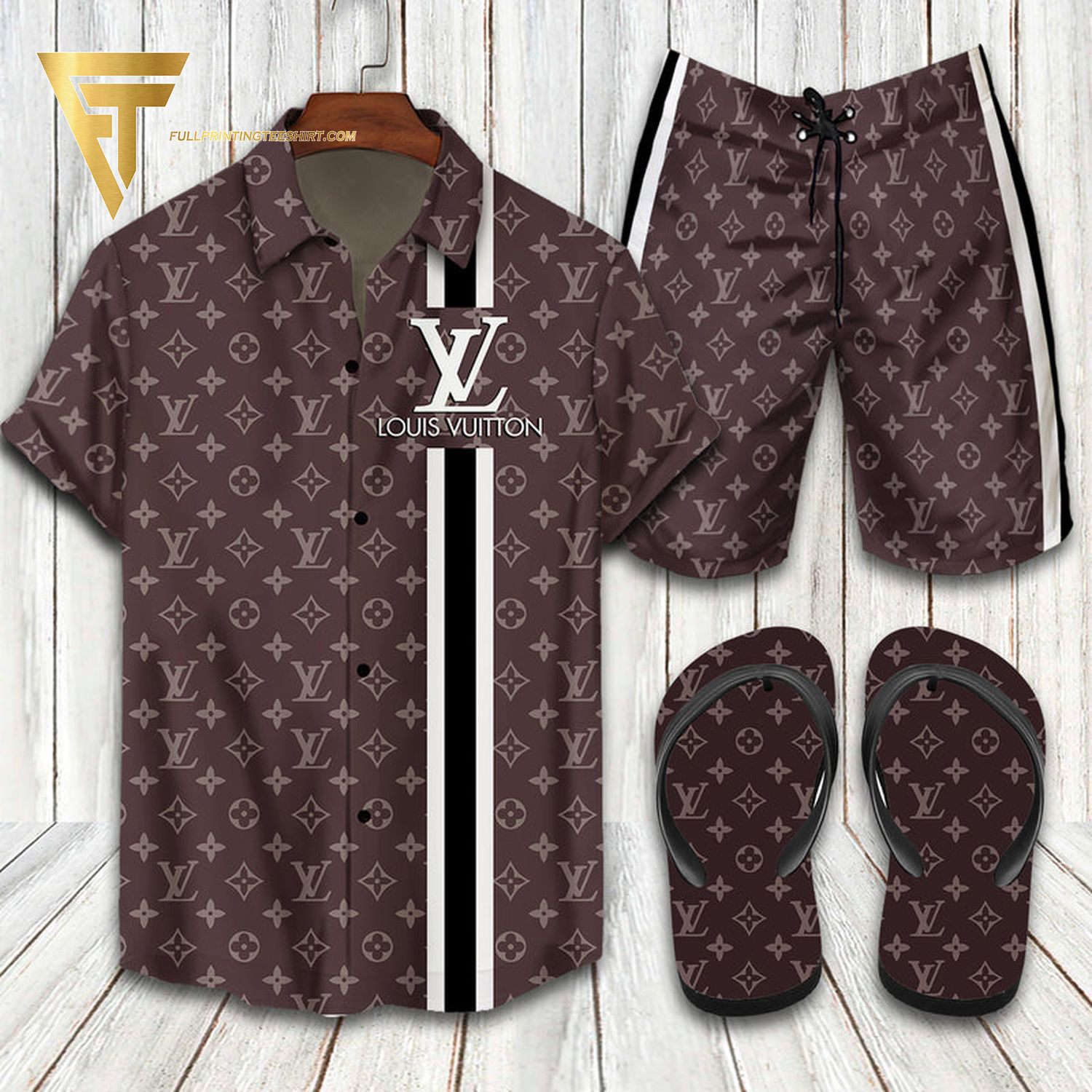 lv2 Black White Striped Luxury Brand Hawaiian Shirt And Shorts Or Flip flops HG