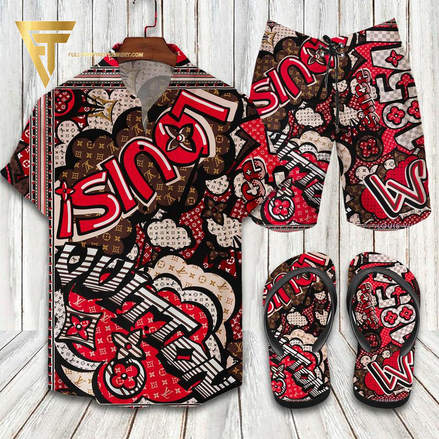 lv2 Pop Art Red Version Luxury Brand Hawaiian Shirt And Shorts Or Flip flops HG