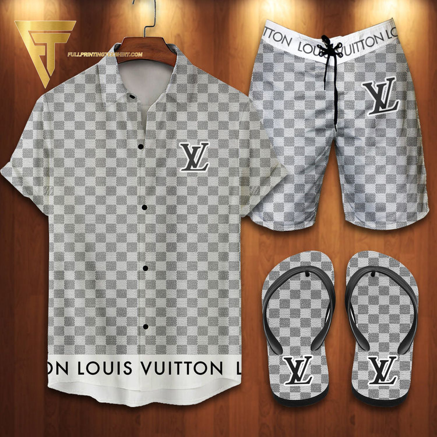 LV2 Sport Grey Logo NNA Hawaiian Shirt Beach Shorts And Flip Flops