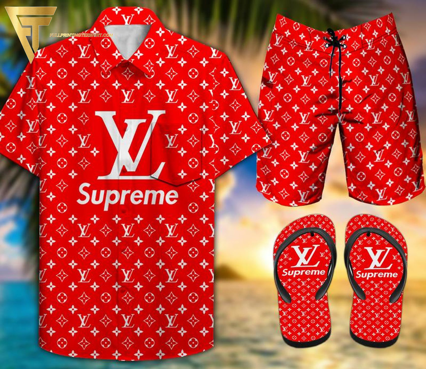 LV2 SPRM NNA Hawaiian Shirt Beach Shorts And Flip Flops