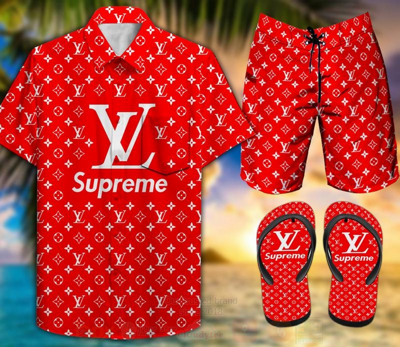 lv2 SPRM Red Luxury Brand Hawaiian Shirt And Shorts Or Flip flops HG