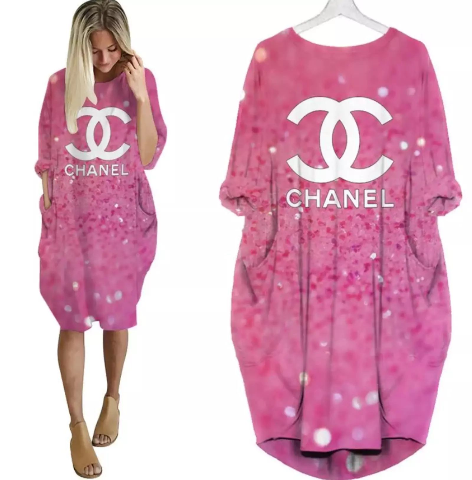 CNL Designer Brand Gift For CNL Pink Lover Luxury Pattern Pattern Batwing Pocket Dress HG Hot Gifts For Women HG