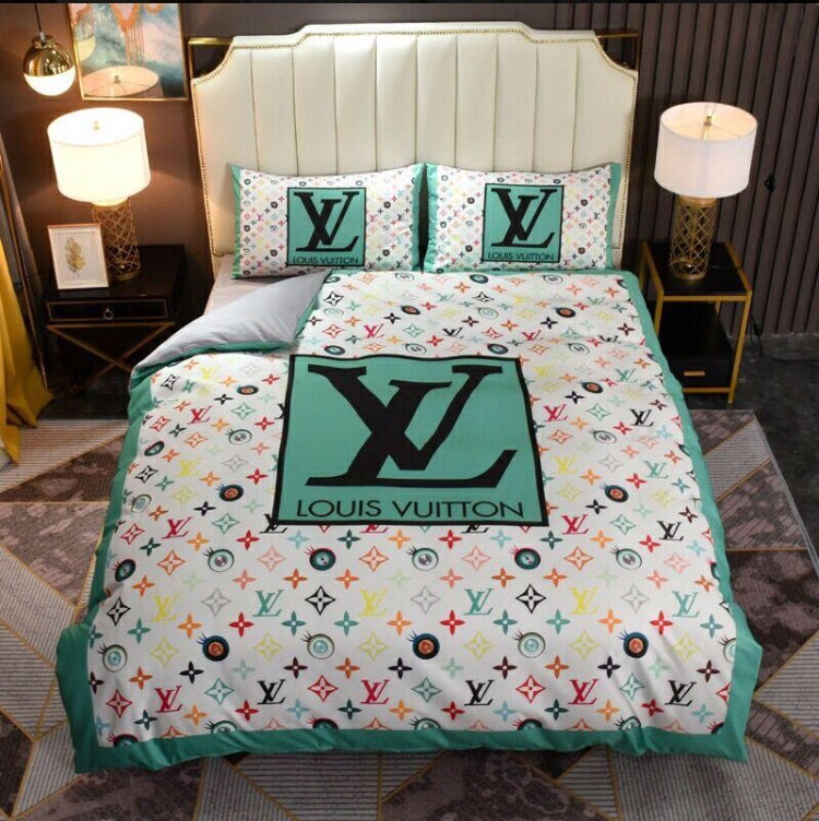 LV2 LV White Luxury Brand High-End Bedding Set Duvet Cover Bed Set Home Decor HT