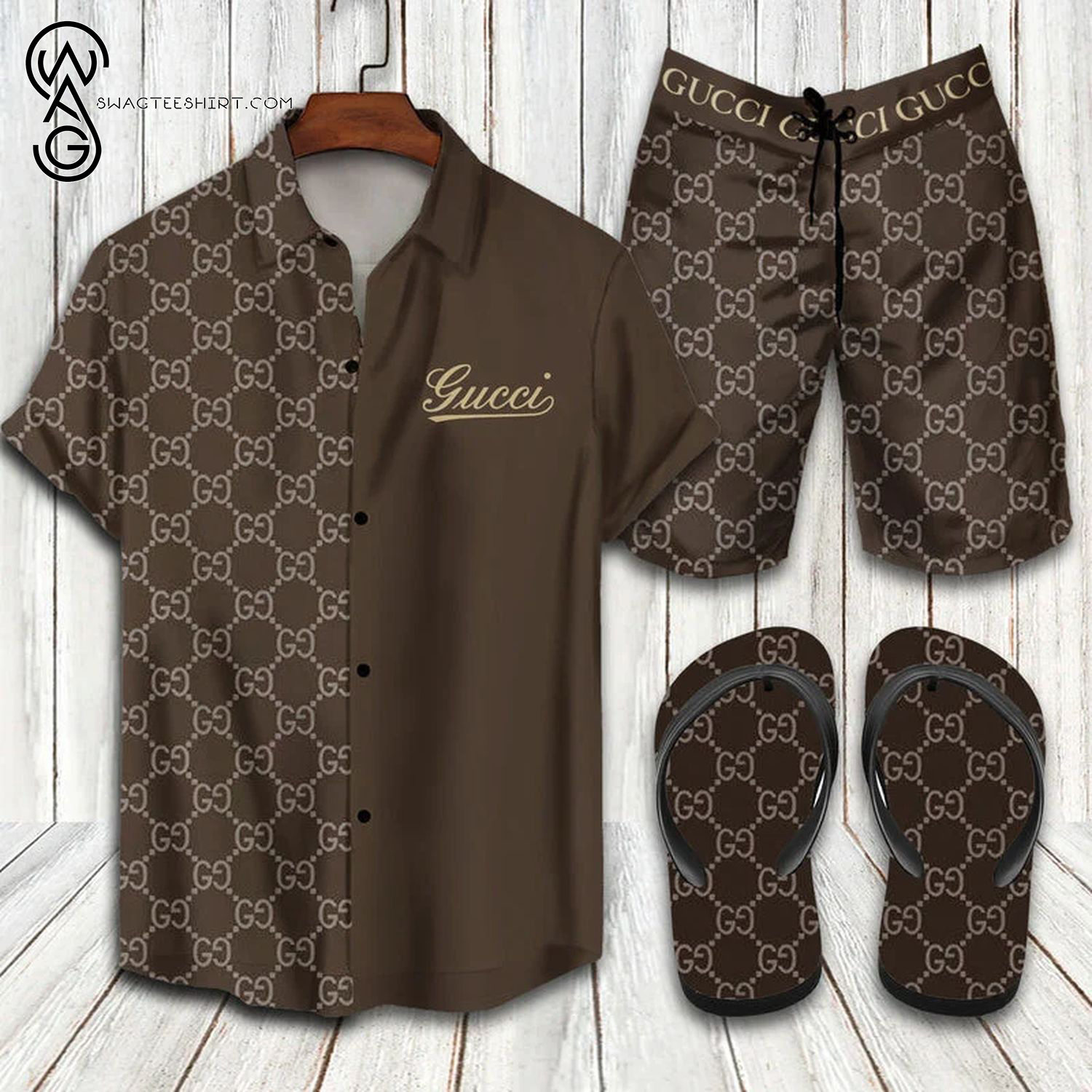 GC1 gold classic logo all over print Hawaiian Shirt And Shorts Or Flip flops QDH