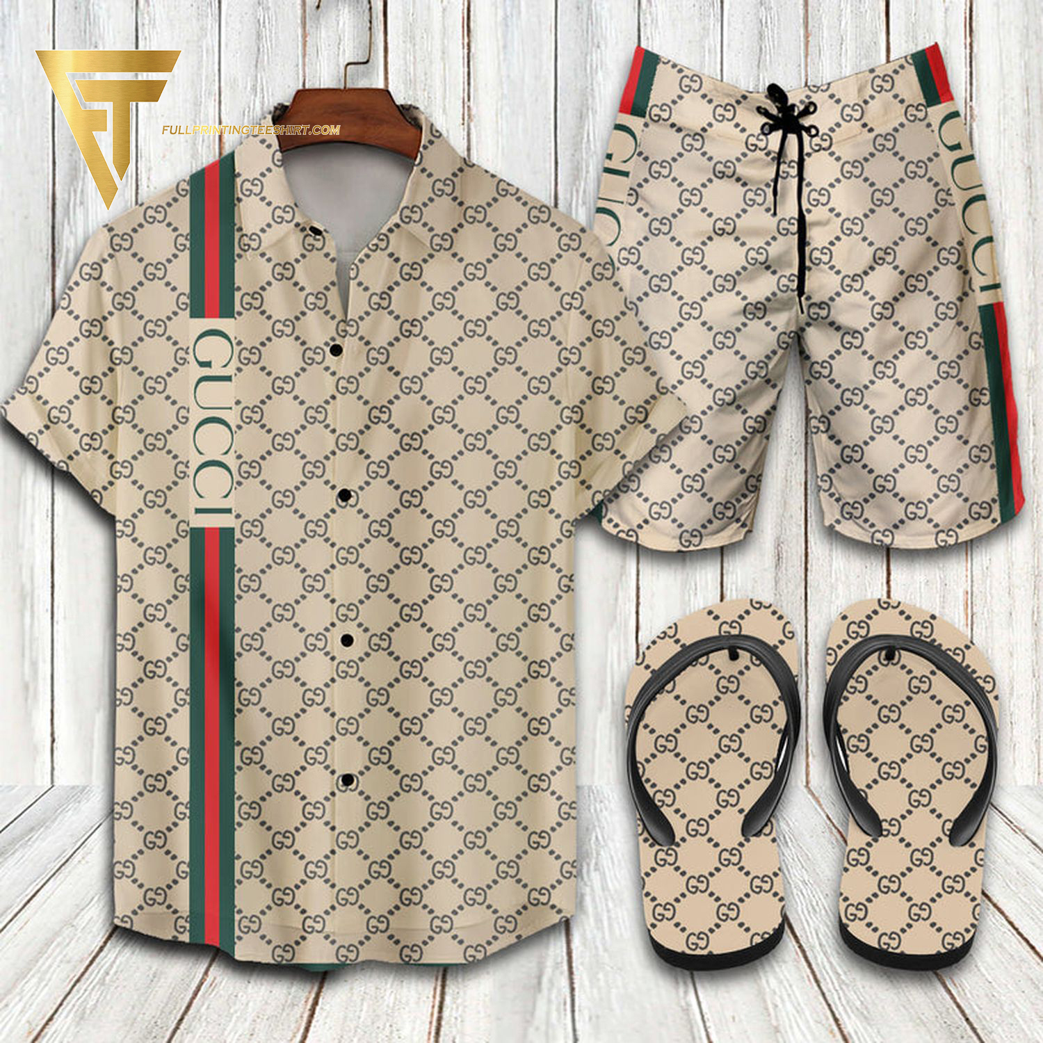 GC1 logo classic striped all over print Hawaiian Shirt And Shorts Or Flip flops QDH