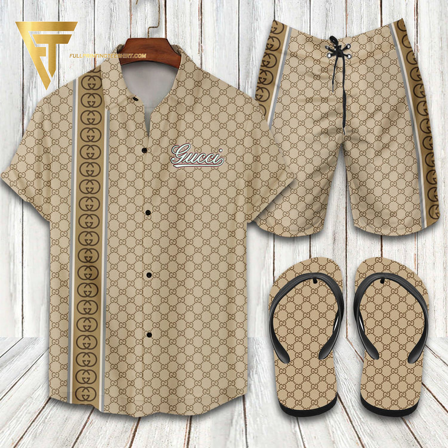 GC1 white logo all over print Hawaiian Shirt And Shorts Or Flip flops QDH