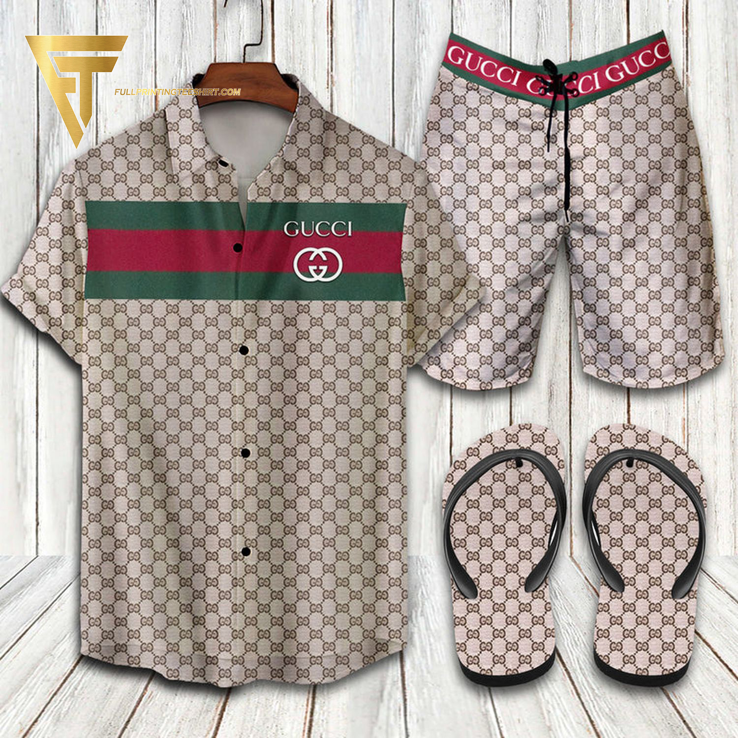 GC1 classic logo all over print Hawaiian Shirt And Shorts Or Flip flops QDH