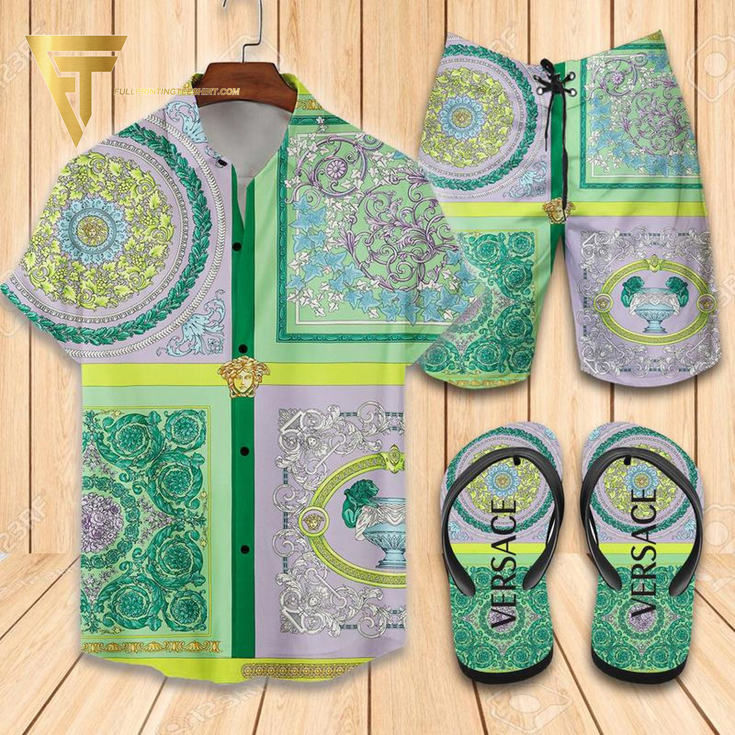 VSC green logo Hawaiian Shirt And Shorts Or Flip flops QDH