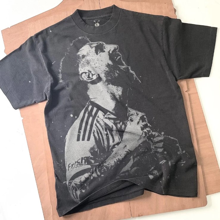 Lionel Messi Bleached T-Shirt: Handmade Faded Black Soccer Tee NNA