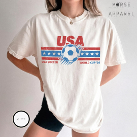 Vintage USA Soccer World 26 T-Shirt, Comfort Colors Retro Soccer Tee, USA Football Fan Shirt, Patriotic Sports Graphic Top NNA