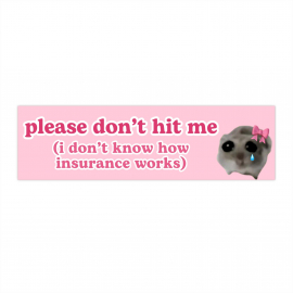 please don't hit me (i don't know how insurance works) | Sad Hamster Meme Car Bumper Decal | Funny Cute Pink Kawaii Girl Vinyl Car Sticker HFN
