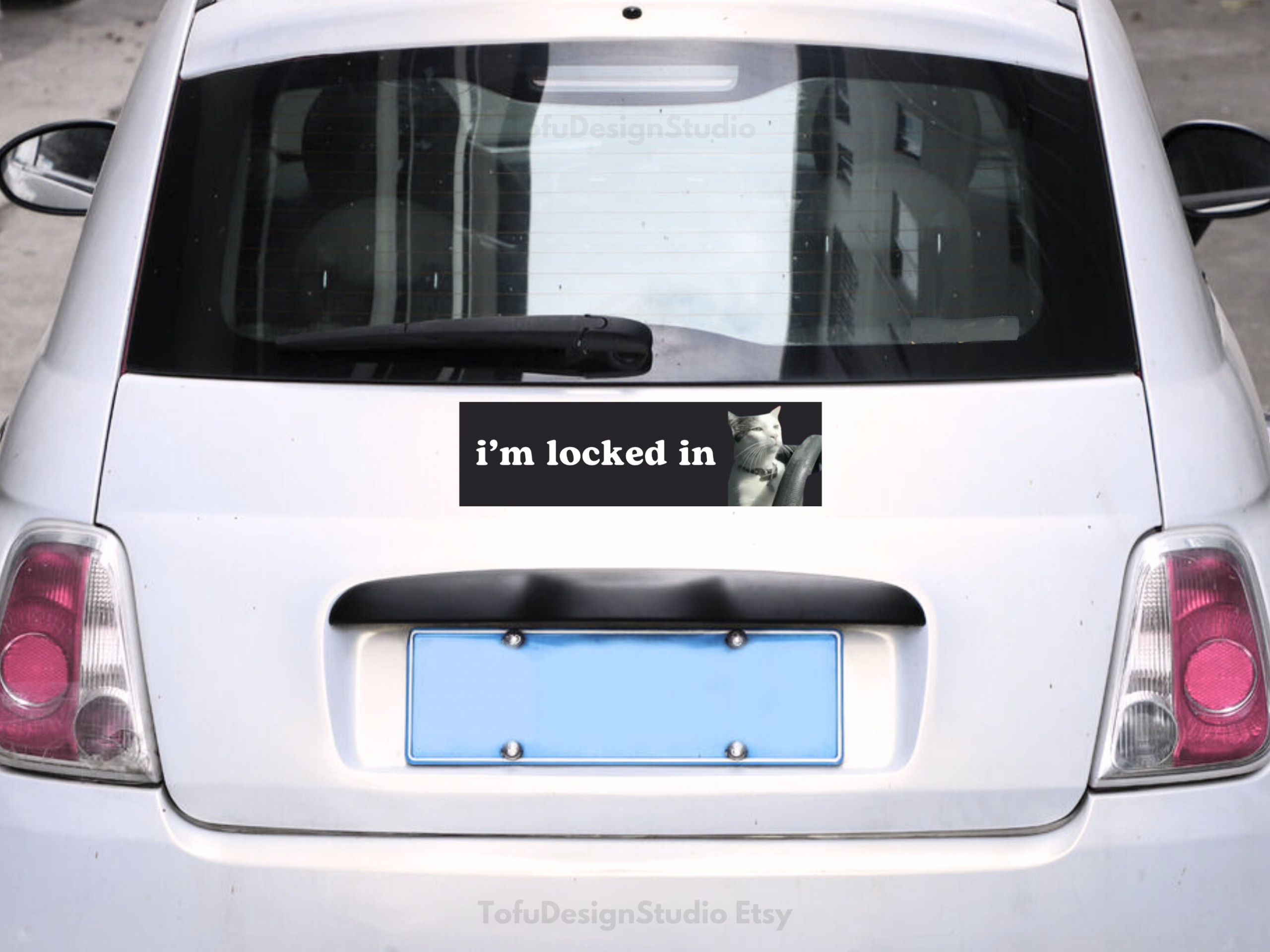 i'm locked in | Cat Meme Car Bumper Sticker | Driving Kitty Funny Cute Car Sticker Accessories | Waterproof Vinyl Window Car Decal 11 x 3"" HFN