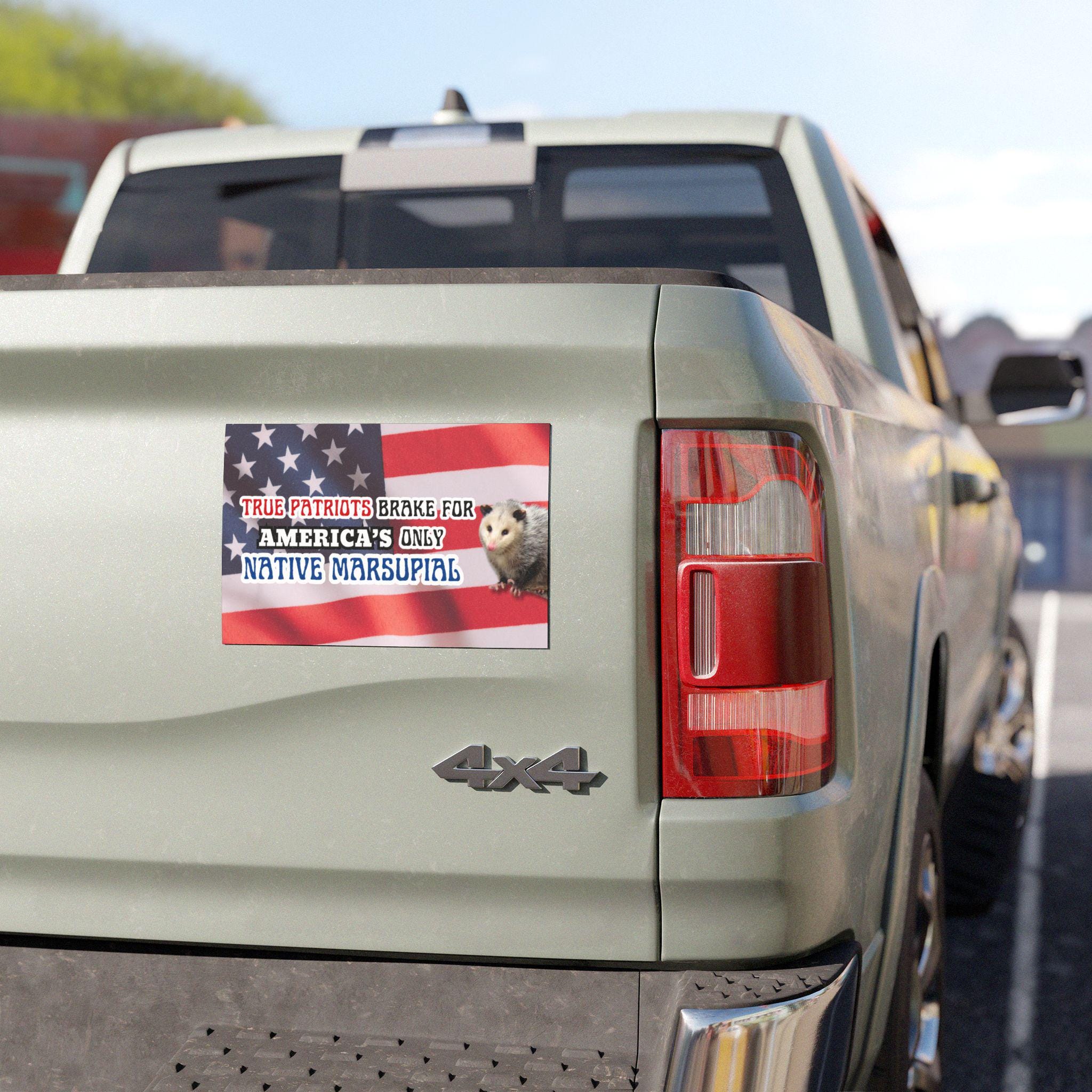 Possum Car Bumper MAGNET / True Patriots Brake For America's Only Native Marsupial | Funny Meme Opossum Animal USA Flag | Car Vinyl Magnet HFN