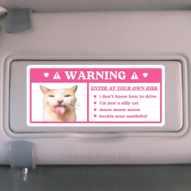 Silly Cat Meme Car Warning Sticker | Cute Funny Kitty  Caution Airbag Label  Kawaii Pink Car Accessory Decal | Vinyl Sticker for Car Visor HFN
