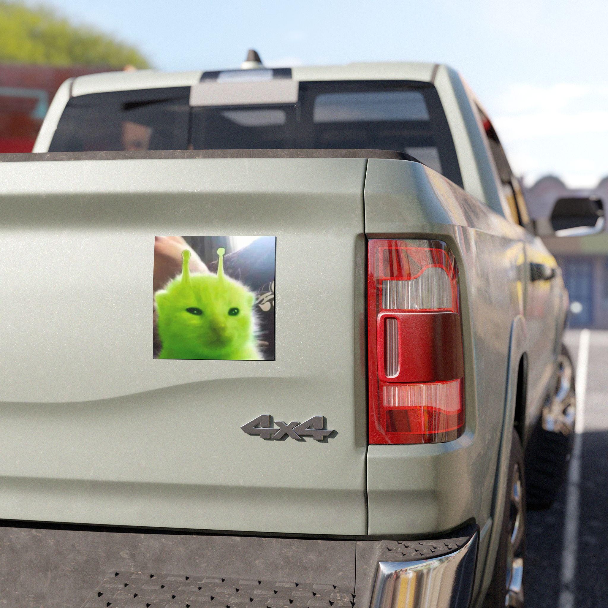 green alien cat car magnet | Funny Cat Meme Car Bumper Magnet | Cute Car Decoration Funny Weird Car Decal Car Accessory | Vinyl Car MAGNET HFN