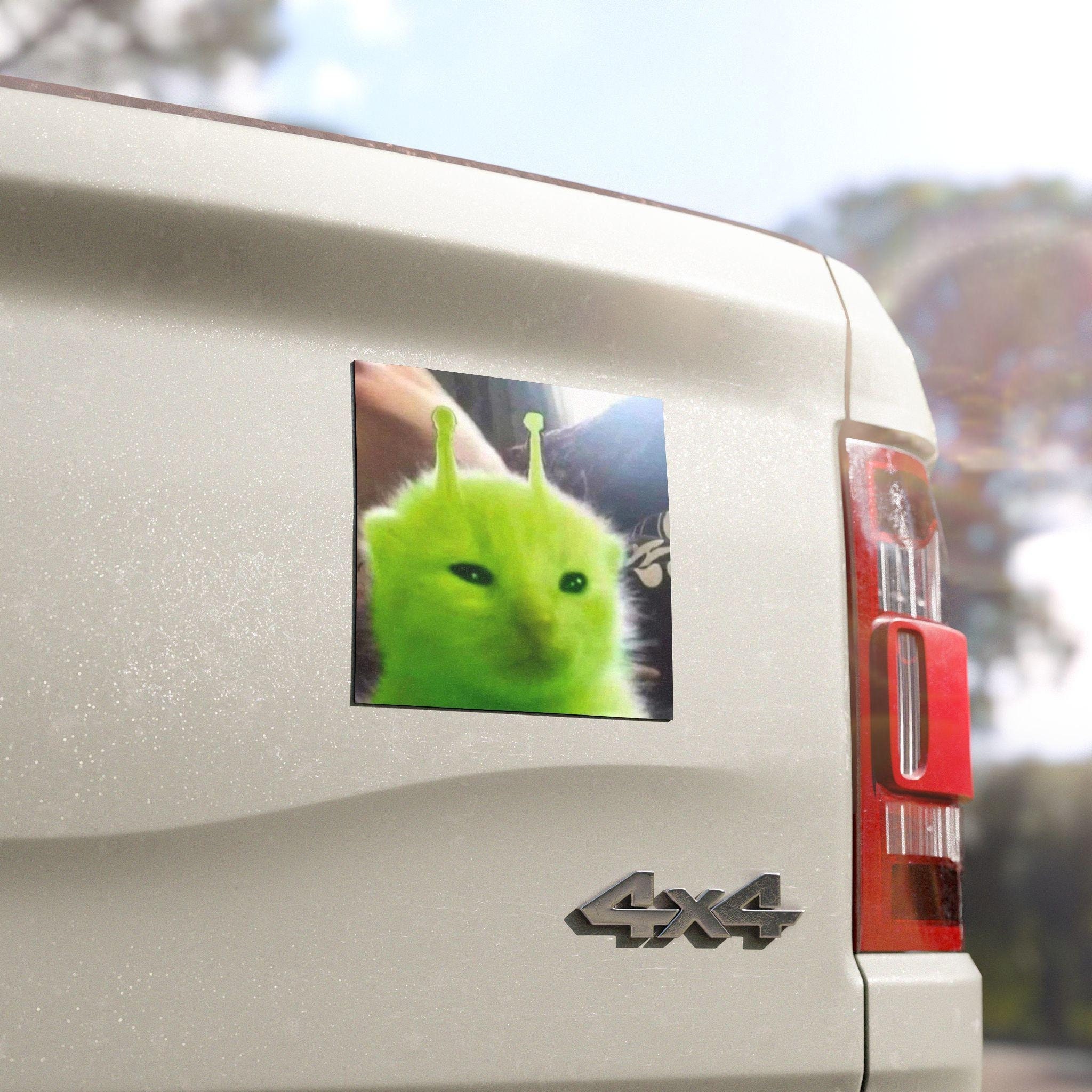 green alien cat car magnet | Funny Cat Meme Car Bumper Magnet | Cute Car Decoration Funny Weird Car Decal Car Accessory | Vinyl Car MAGNET HFN