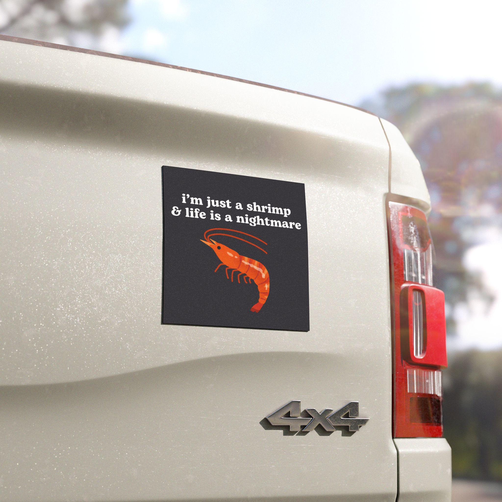 im just a shrimp and life is a nightmare | Car Bumper Magnet | Funny Meme Crustacean Sea Animal Cute Car Accessory | Weatherproof Vinyl HFN