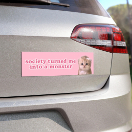 Cat Meme Car Bumper Magnet | Society Turned Me Into A Monster | Pink Cute  Kawaii  Cursed Unhinged Limit Funny  Car Decal | Car Vinyl Magnet HFN