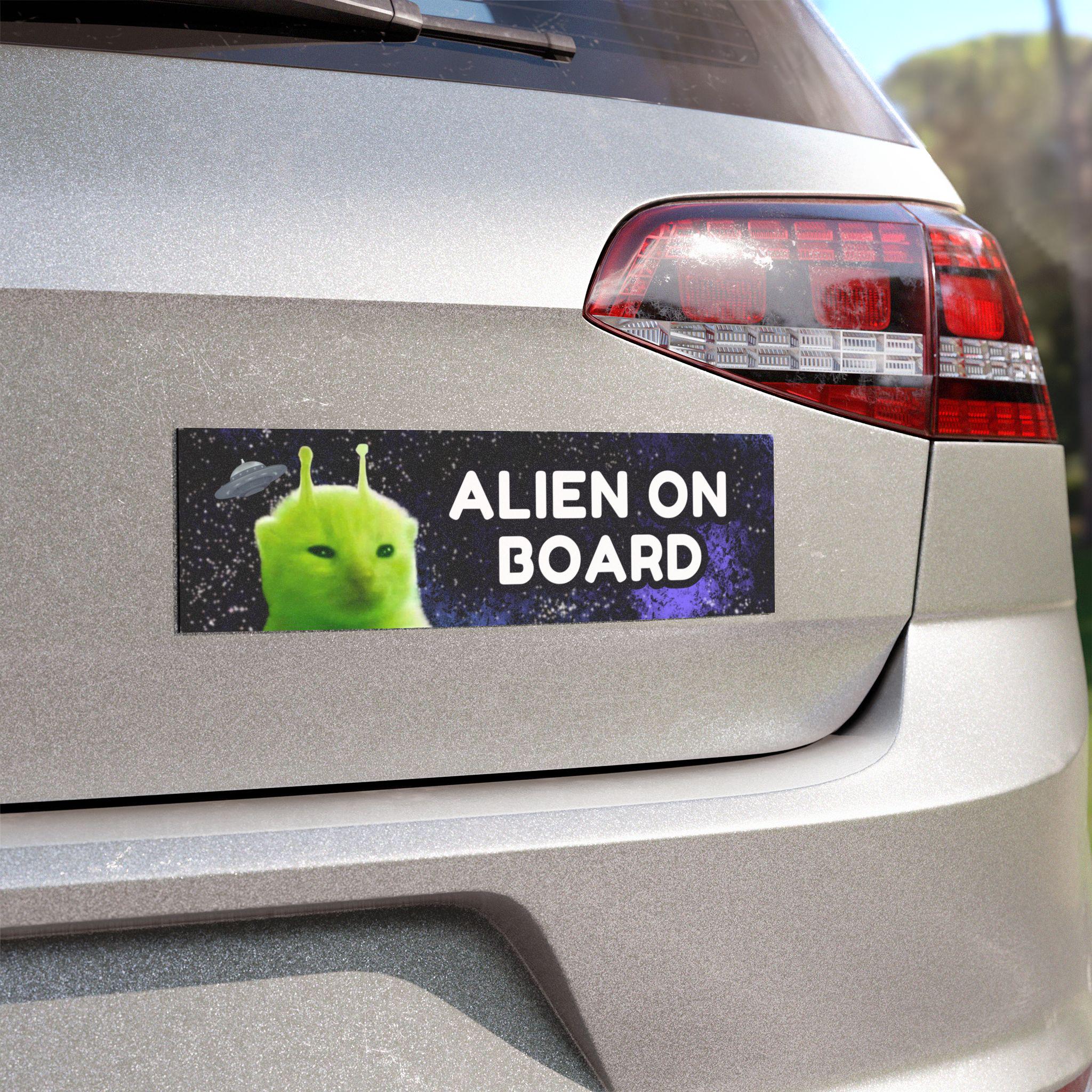 Alien On Board | Alien Cat Car Bumper Magnet OR Car Sticker | Funny Cat Meme Cute Green Glorp Gnarp Cat | Weatherproof Vinyl Car Magnet HFN