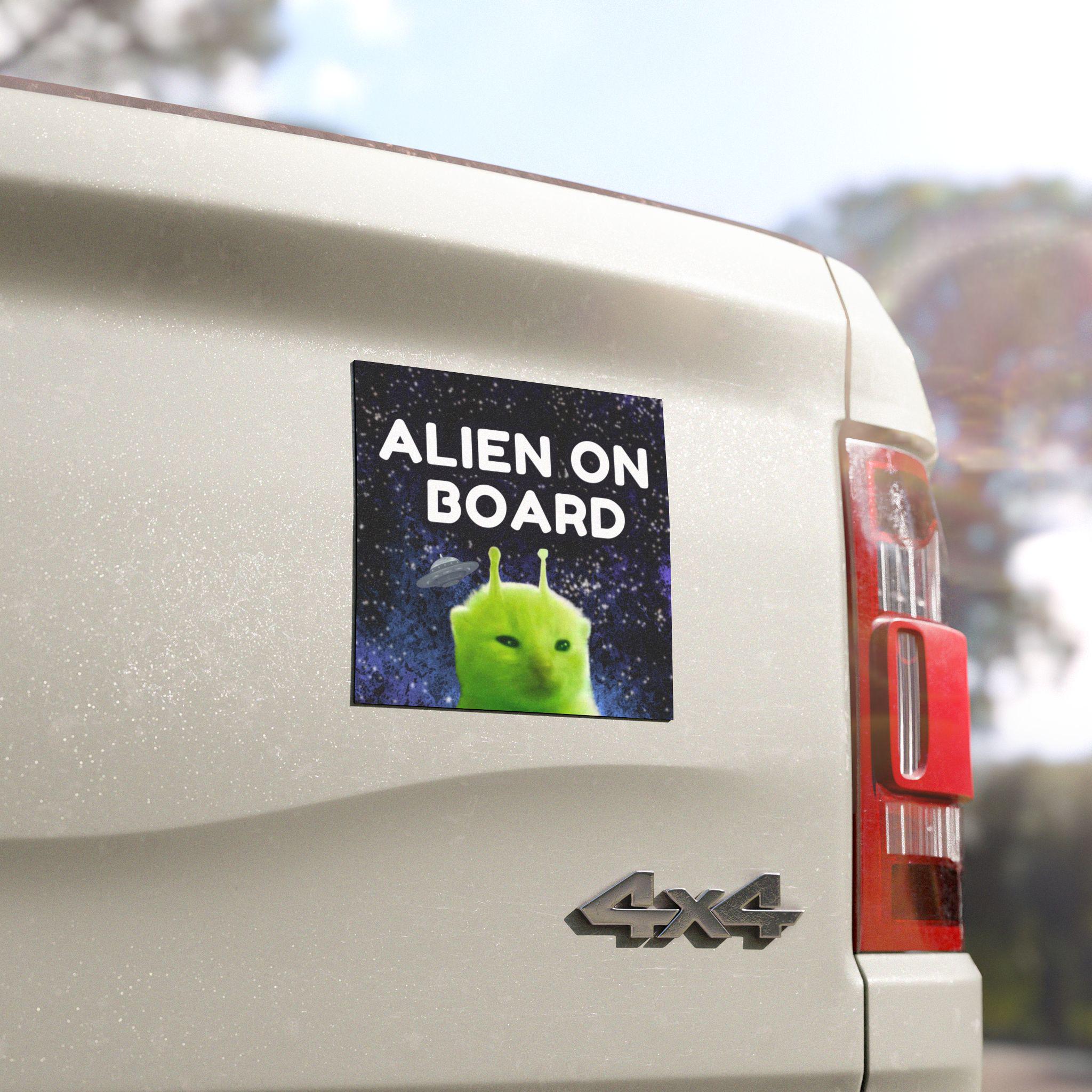 Alien On Board | Alien Cat Car Bumper Magnet OR Car Sticker | Funny Cat Meme Cute Green Glorp Gnarp Cat | Weatherproof Vinyl Car Magnet HFN