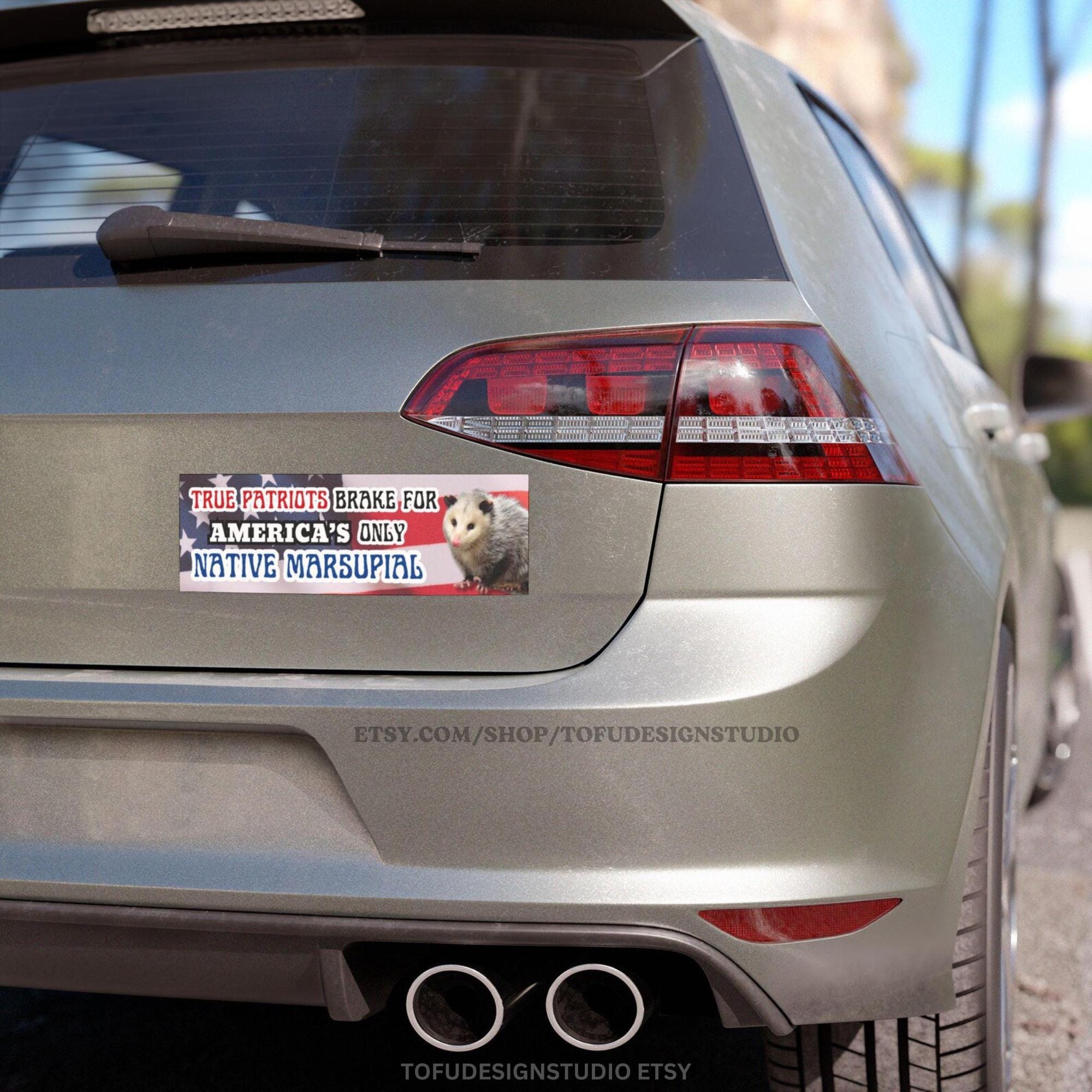 Possum Car Bumper MAGNET / True Patriots Brake For America's Only Native Marsupial | Funny Meme Opossum Animal USA Flag | Car Vinyl Magnet HFN