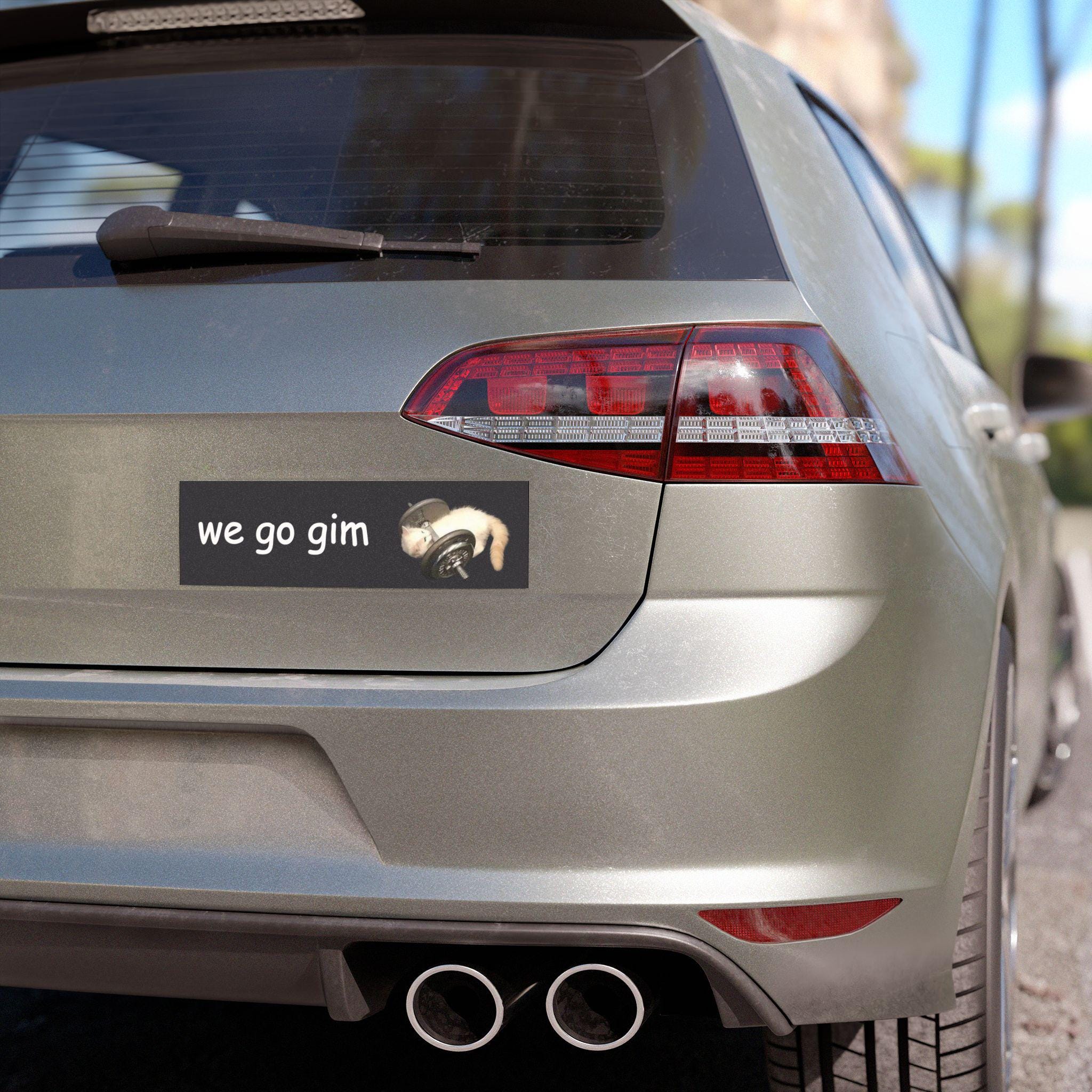 we go gim | Gym Cat Meme Car Bumper MAGNET | Funny Kitty Cute Car Accessory Gift Black Magnetic Car Decal | Waterproof Vinyl Car Magnet HFN
