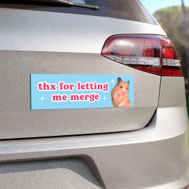 Thx For Letting Me Merge | Car Bumper Magnet | Funny Hamster Meme  Cute Magnetic  Pink Blue Car Decal  Accessory| Weatherproof Car Magnet HFN