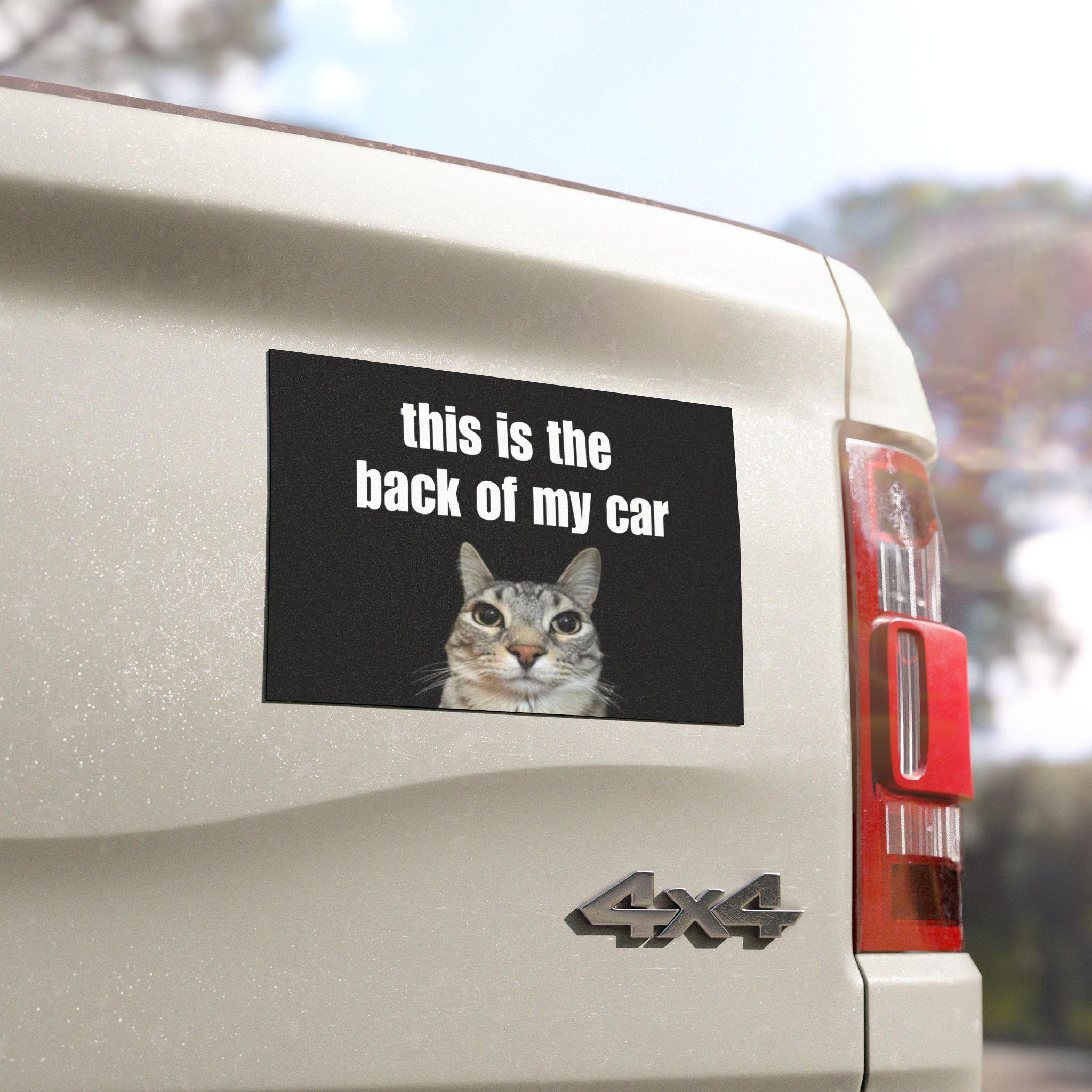 This is the Back of My Car | Funny Car Bumper Magnet | Cat Meme Black and White Unhinged Car Accessory | Waterproof Magnetic Vinyl Decal HFN