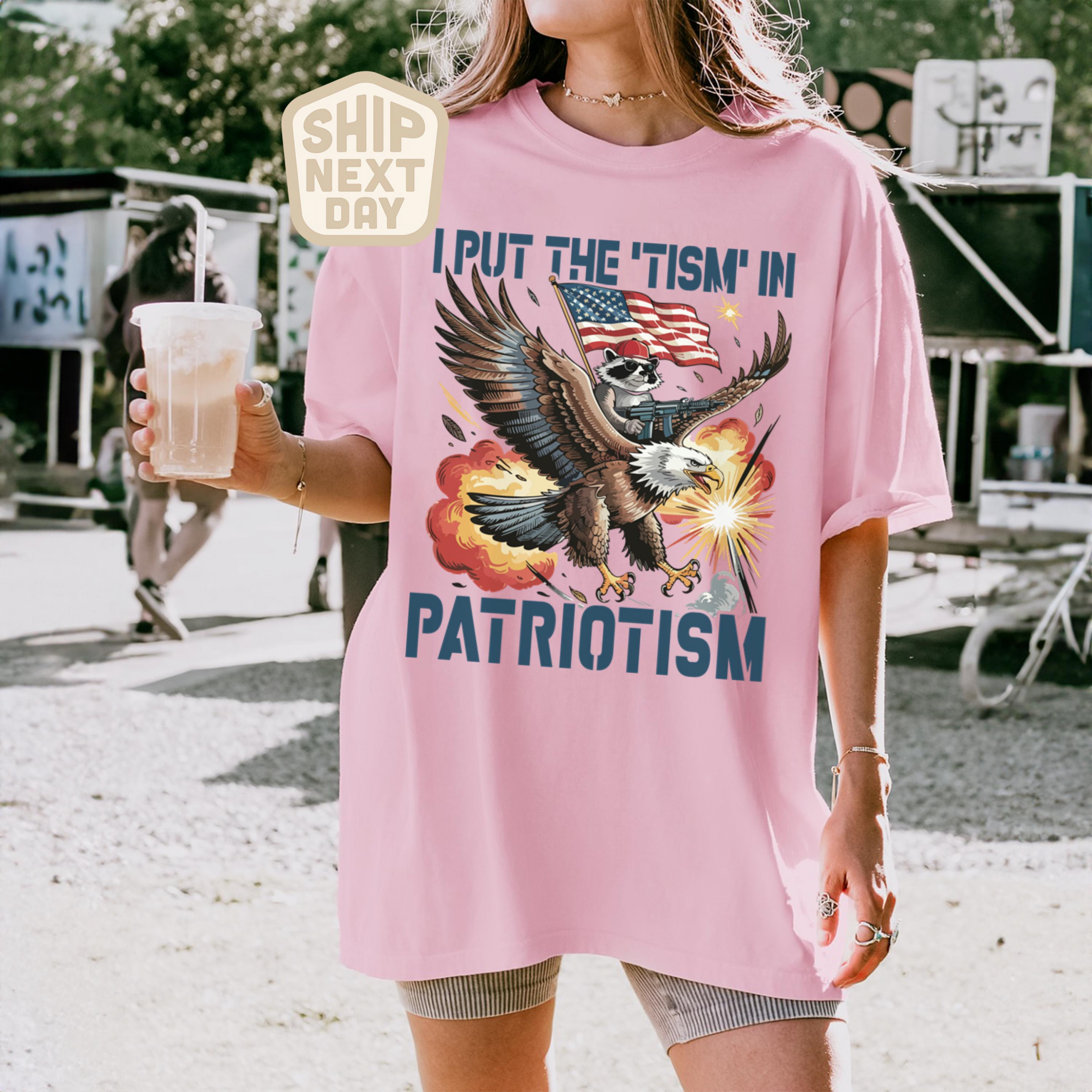 TT I Put The Tism In Patriotism Shirt Funny American Flag T-Shirt Bald Eagle Graphic Tee 4th of July Humor Shirt USA Patriotic Gift Top NNA