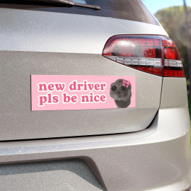 Sad Hamster Car Magnet | New Driver Pls Be Nice | Cute Funny Meme  Pink Car Magnetic Bumper Decal HFN